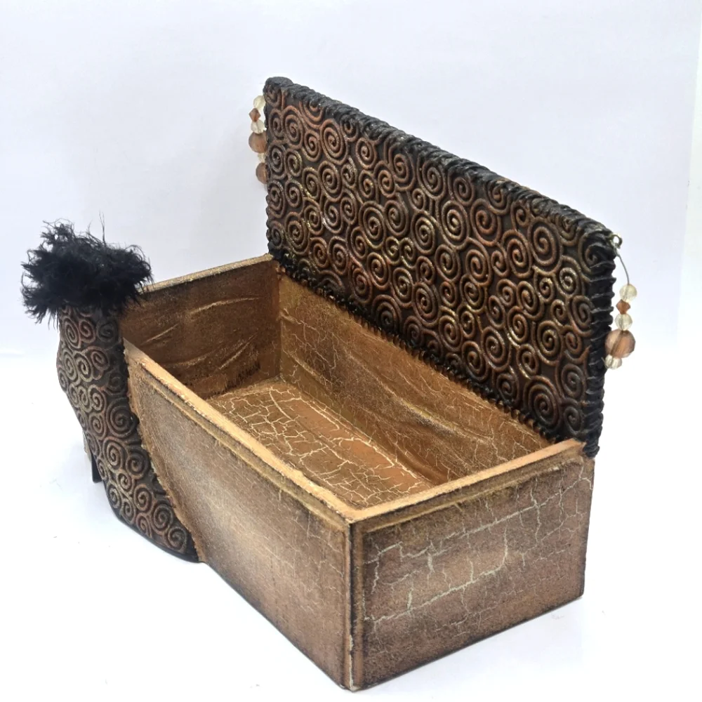 Vanity Organizer Trinket Box Glam High Heel Shoe with Feathers Exotic Design